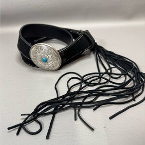 Black Nocona Fringe Turquoise Accent Belt 38” Country Western Fits 36-40”